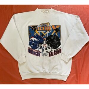 Vintage Super Bowl Sweater Adult Large Falcons Broncos Pullover Football NFL 90s